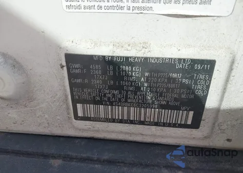 2012 Subaru Outback 2.5I Limited from USA, damaged, VIN 4S4BRBKC6C3205998